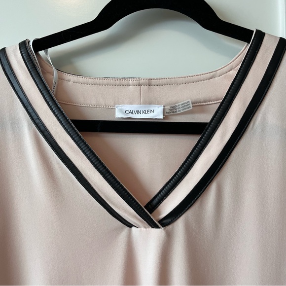 Calvin Klein Blush V-Neck Blouse with Black Trim - Picture 4 of 9